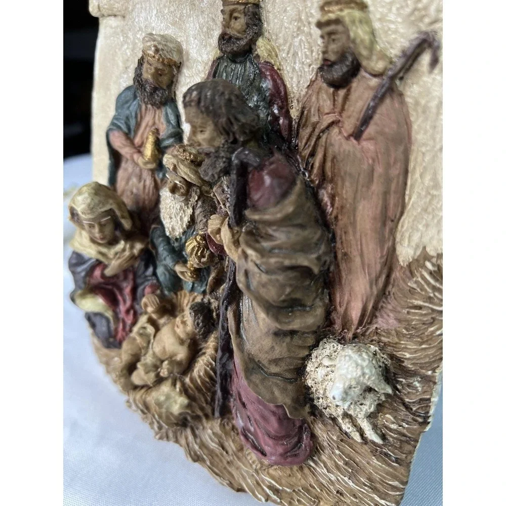 Vintage Nativity Wall Plaque High Relief Holy Family & Three Wise Men 8